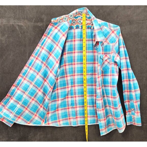 Tin Haul Womens Size L Western Plaid Button-Up Western Shirt Aztec Lining Cotto - Picture 9 of 16